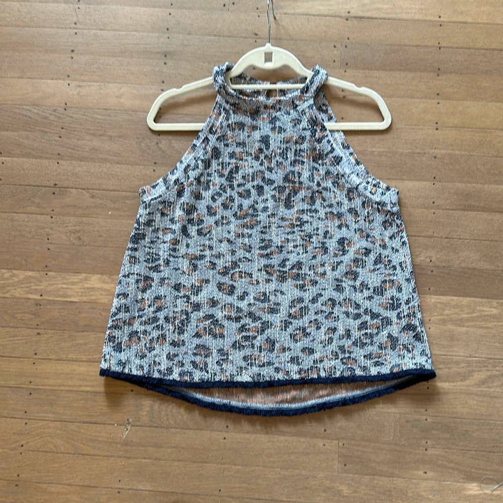 Navy leopard print halter blouse - M